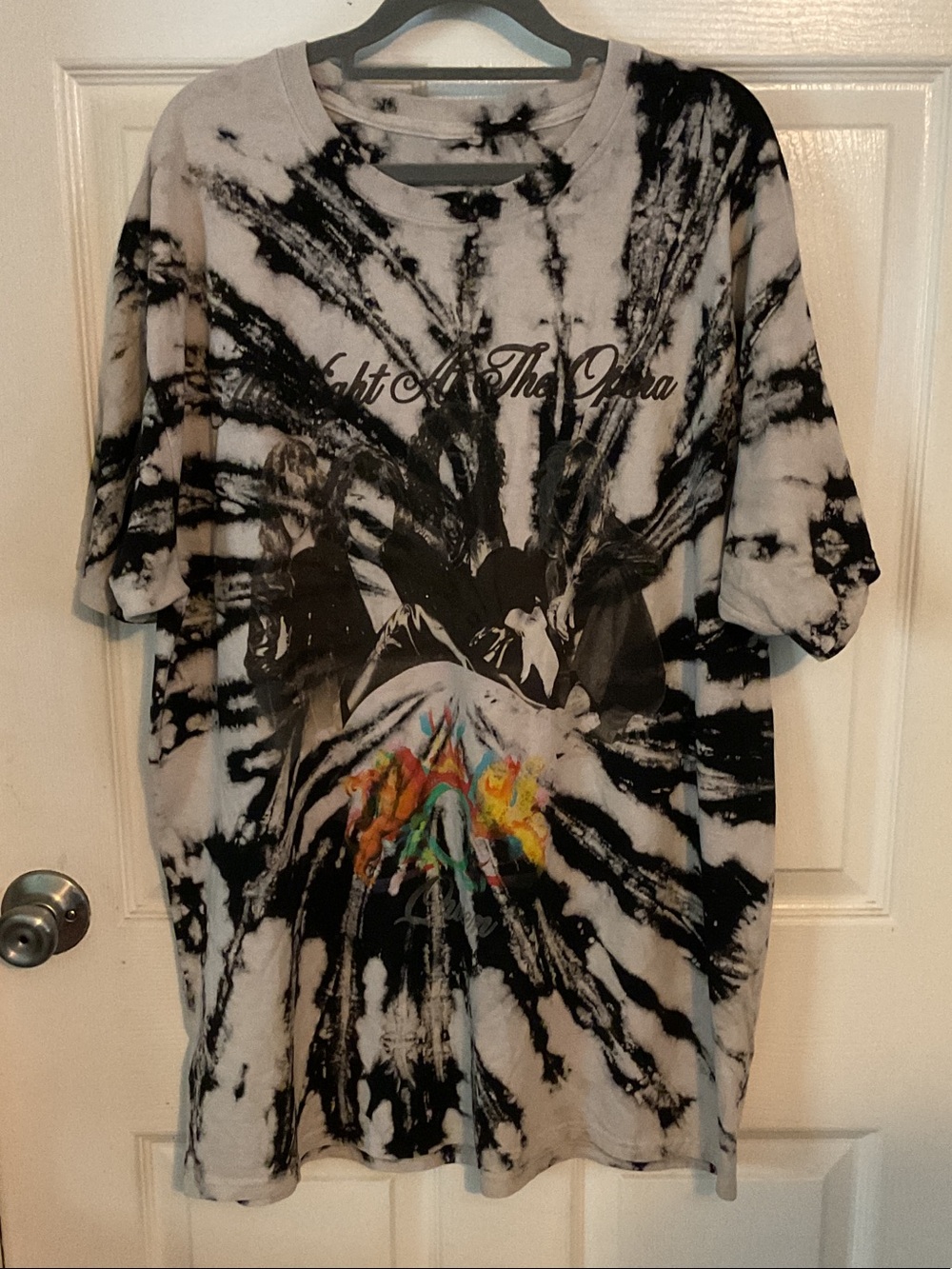 Queen “A Night At The Opera” Tie-Dye Short Sleeve Graphic Tee - Black & White